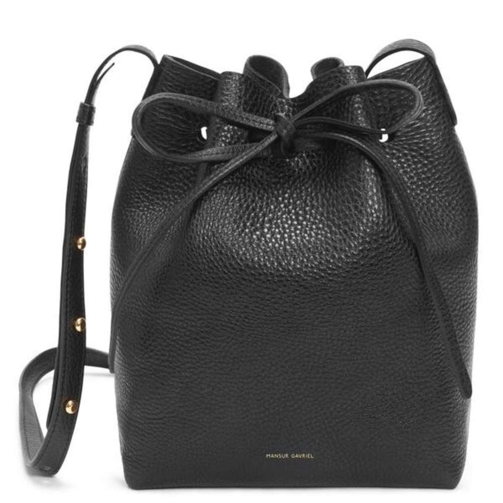 Mansur black bucket bag pebble leather.